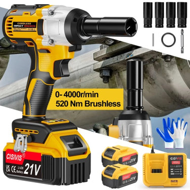 2 Batteries 21V Cordless Impact Wrench 1-2  680Nm High Torque Brushless Drill